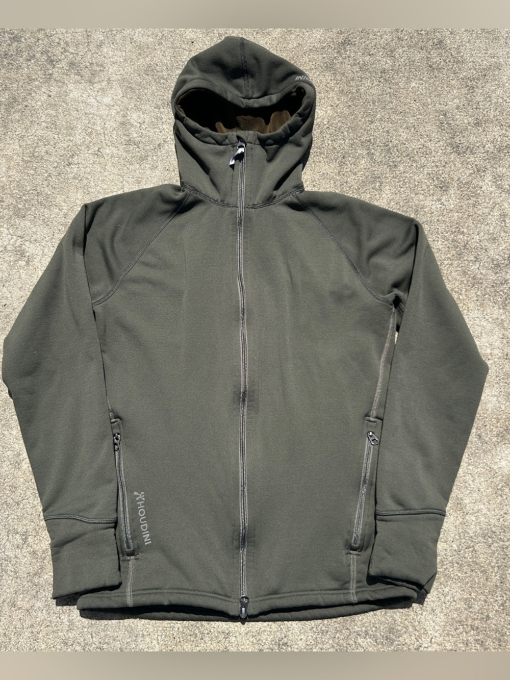 Houdini Men's Power Houdi Stretch Full Zip Olive Green Fleece Lined Hoodie S